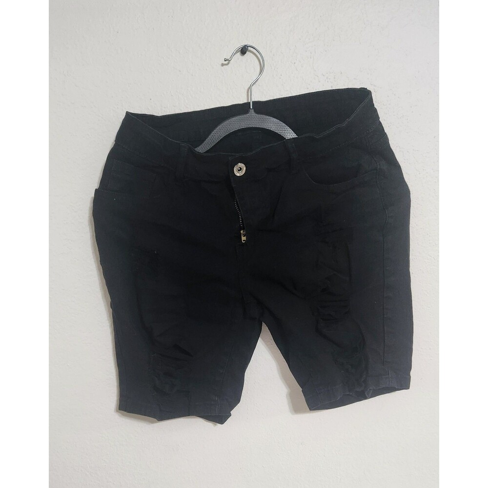 Shein High Rise Denim Shorts( Cuffed Large  Distressed Wash Color  Black